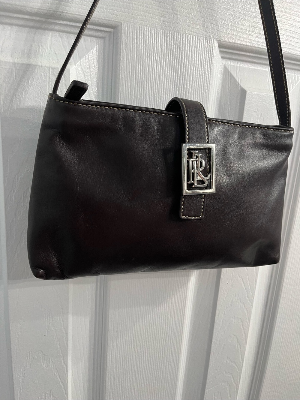 Lauren Ralph Lauren Chocolate Brown Small Handbag Silver Hardware Y2K Minimalist